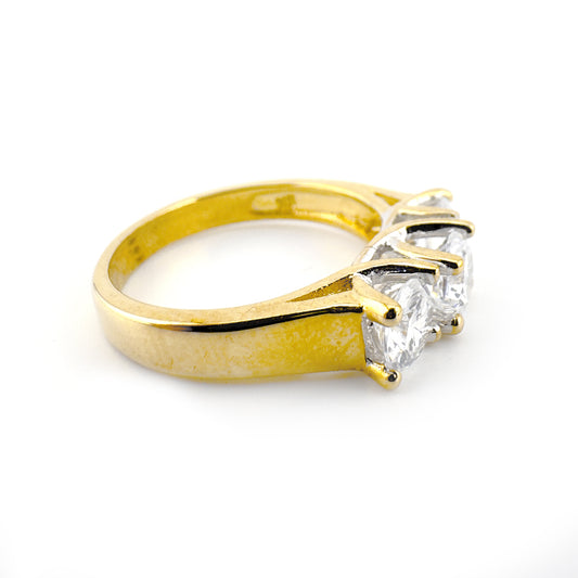 Three-stone cubic zirconia ring, 9ct yellow gold