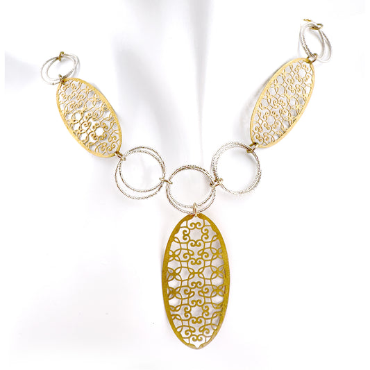 Italian wafer necklace, 9ct yellow gold with satin finish, white gold rings and chain