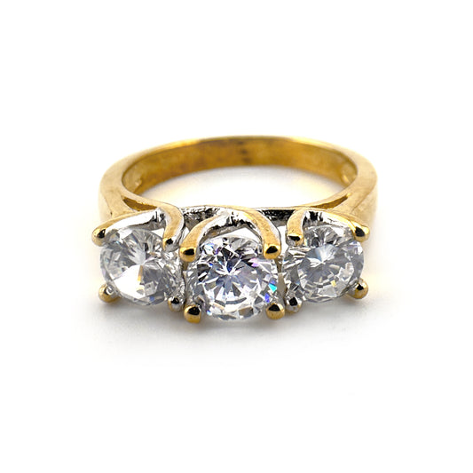 Three-stone cubic zirconia ring, 9ct yellow gold