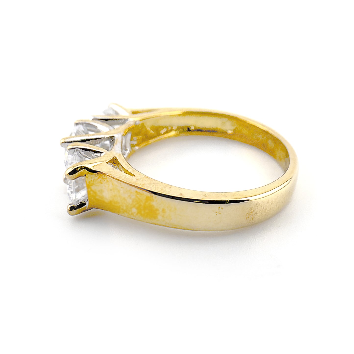 Three-stone cubic zirconia ring, 9ct yellow gold