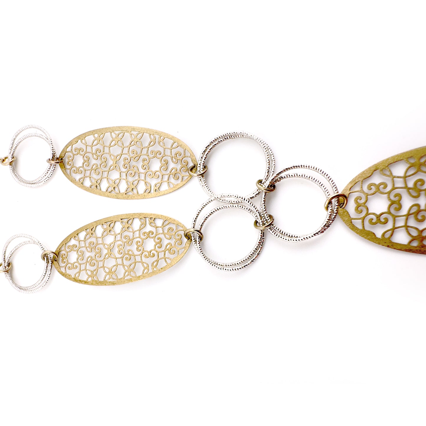 Italian wafer necklace, 9ct yellow gold with satin finish, white gold rings and chain