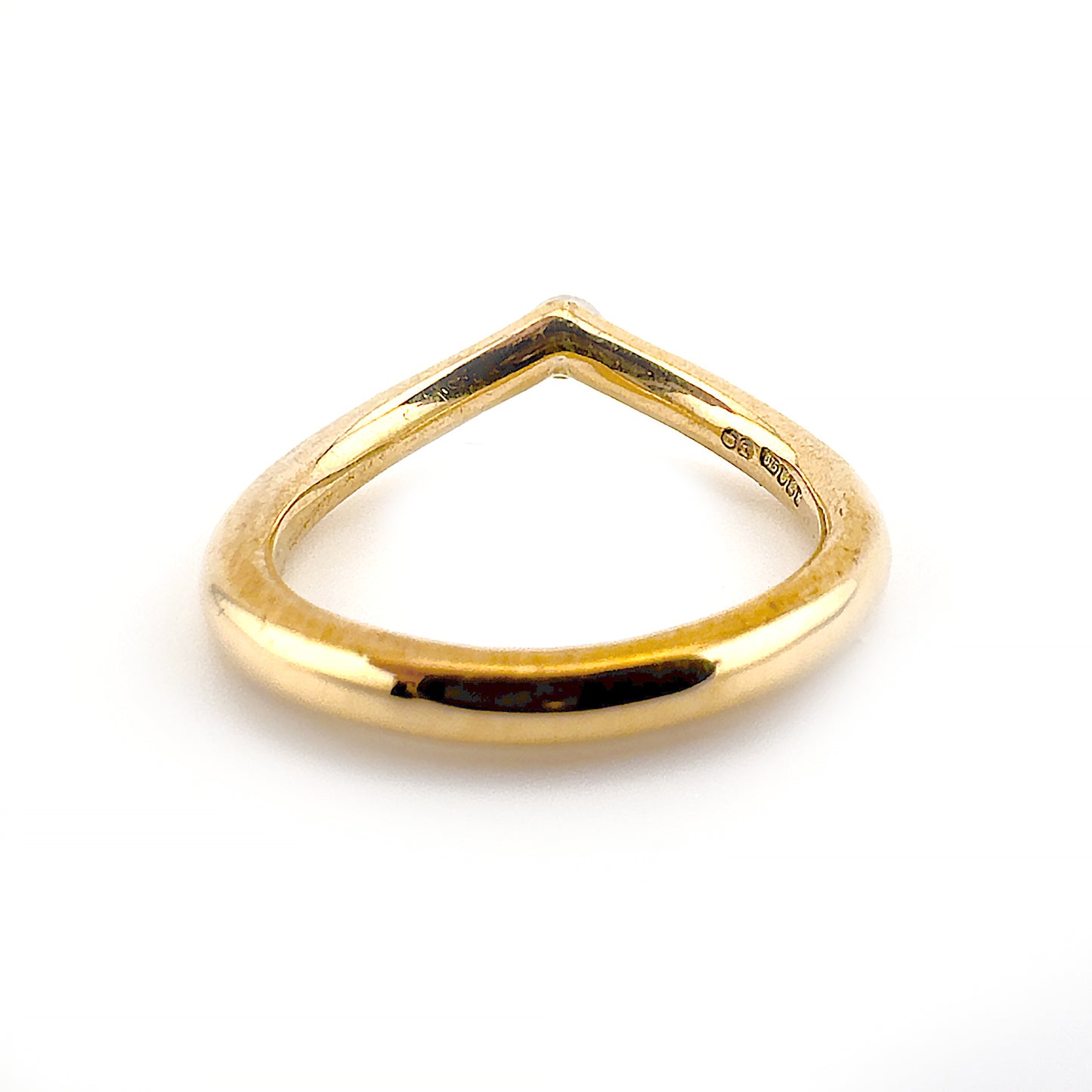 Tilted diamond set wishbone ring, 9ct yellow gold. One of a kind bespoke design