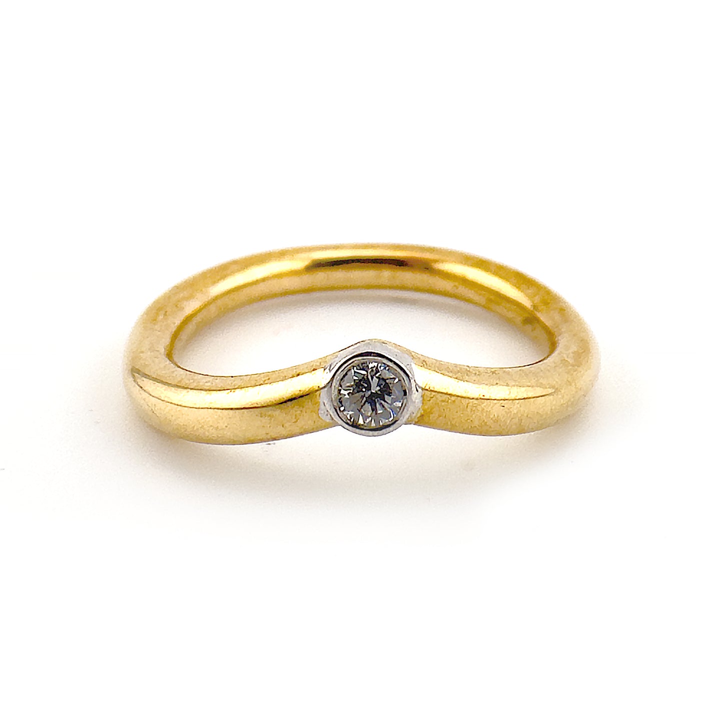 Tilted diamond set wishbone ring, 9ct yellow gold. One of a kind bespoke design