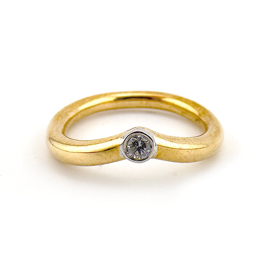 Tilted diamond set wishbone ring, 9ct yellow gold. One of a kind bespoke design