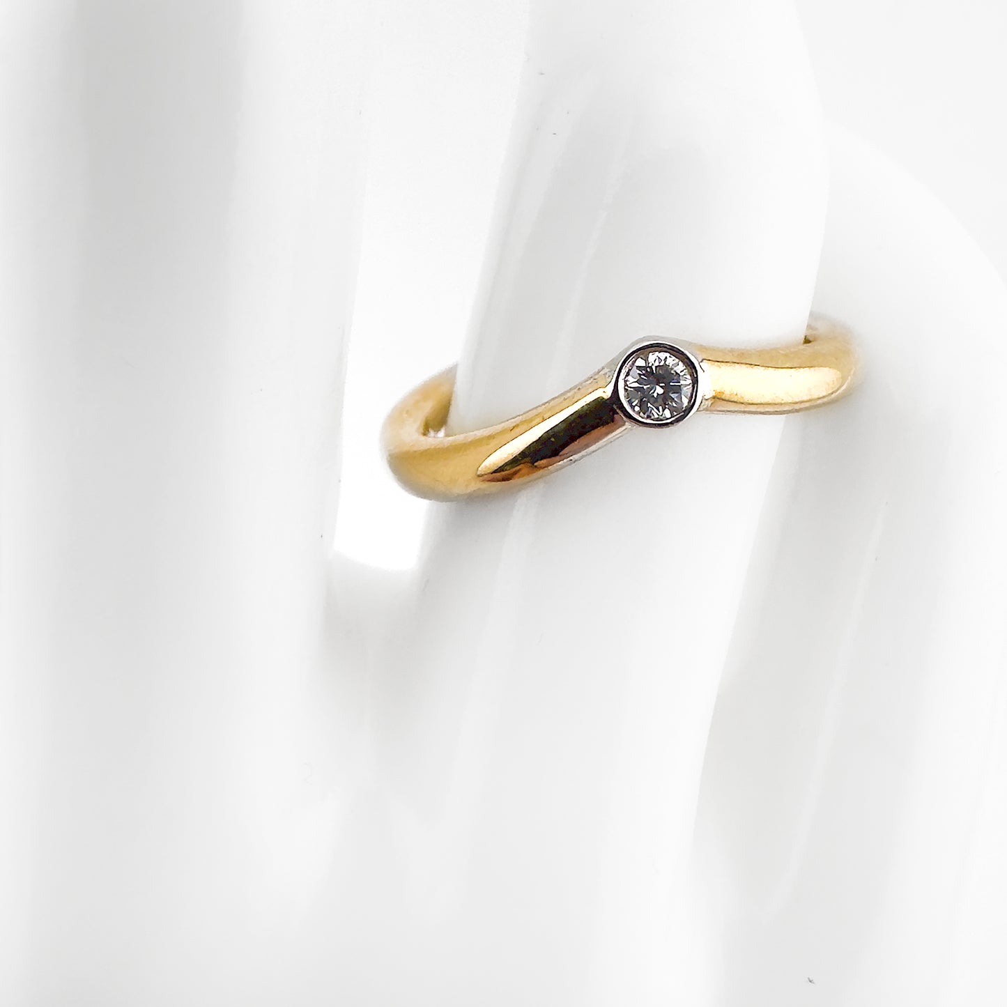 Tilted diamond set wishbone ring, 9ct yellow gold. One of a kind bespoke design