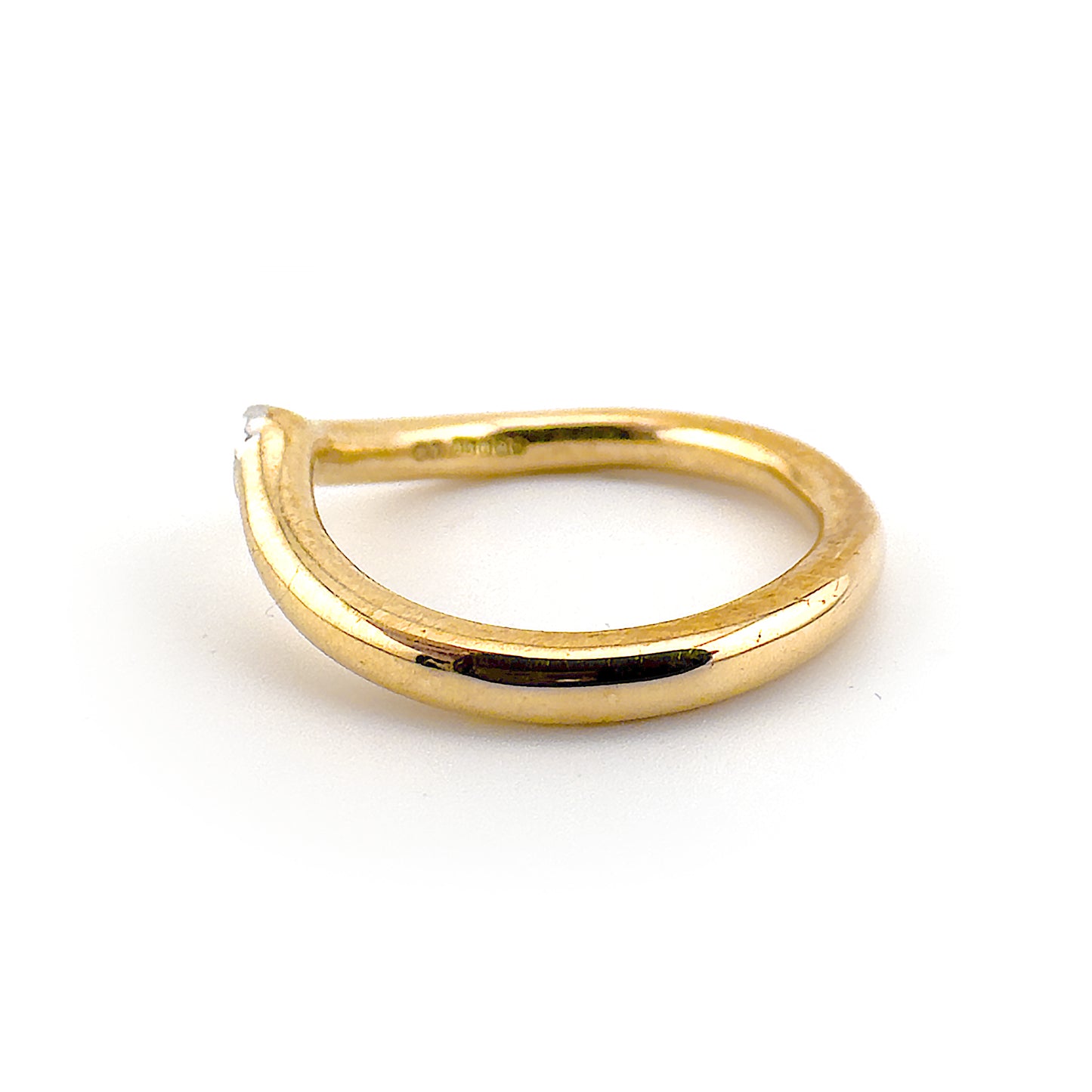 Tilted diamond set wishbone ring, 9ct yellow gold. One of a kind bespoke design