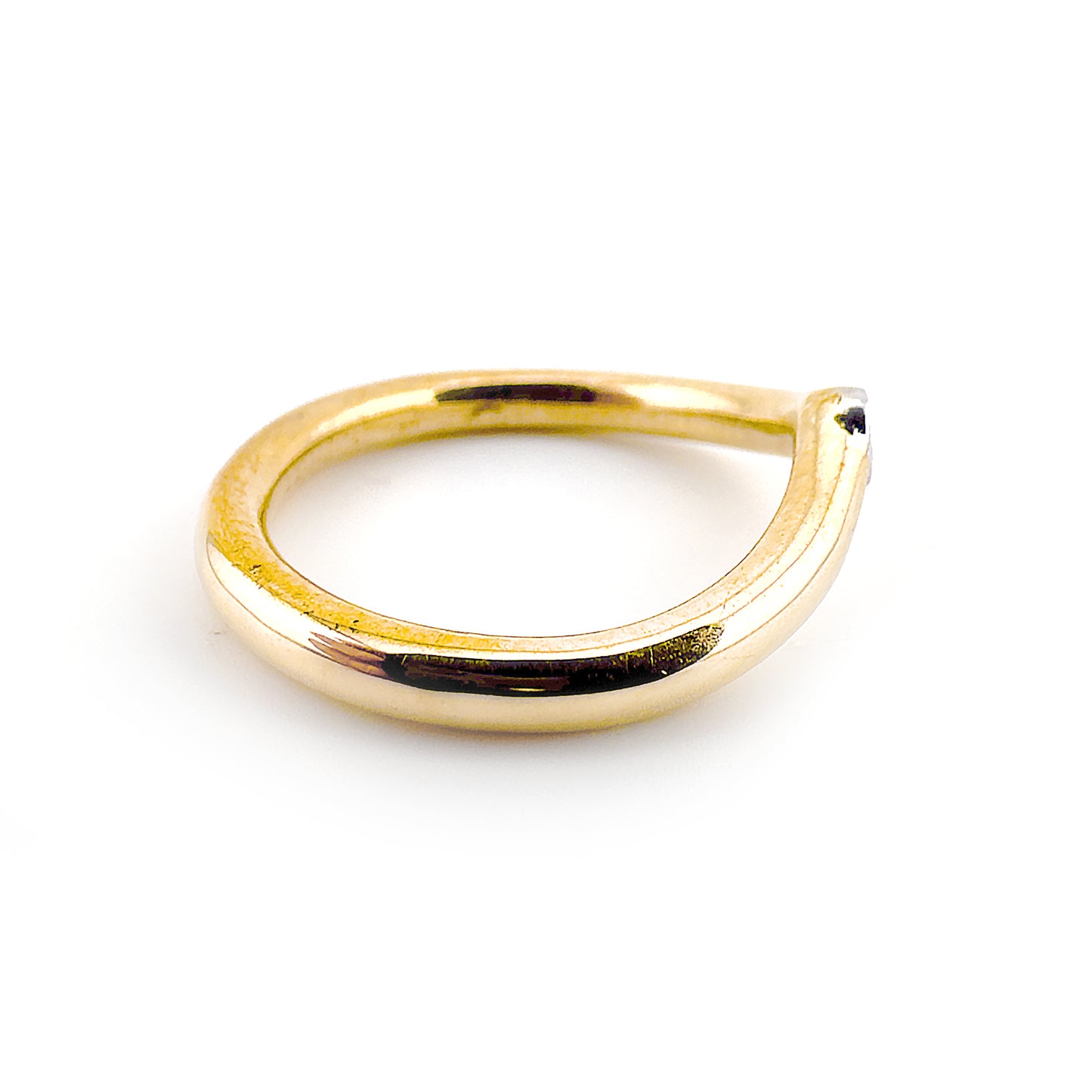 Tilted diamond set wishbone ring, 9ct yellow gold. One of a kind bespoke design