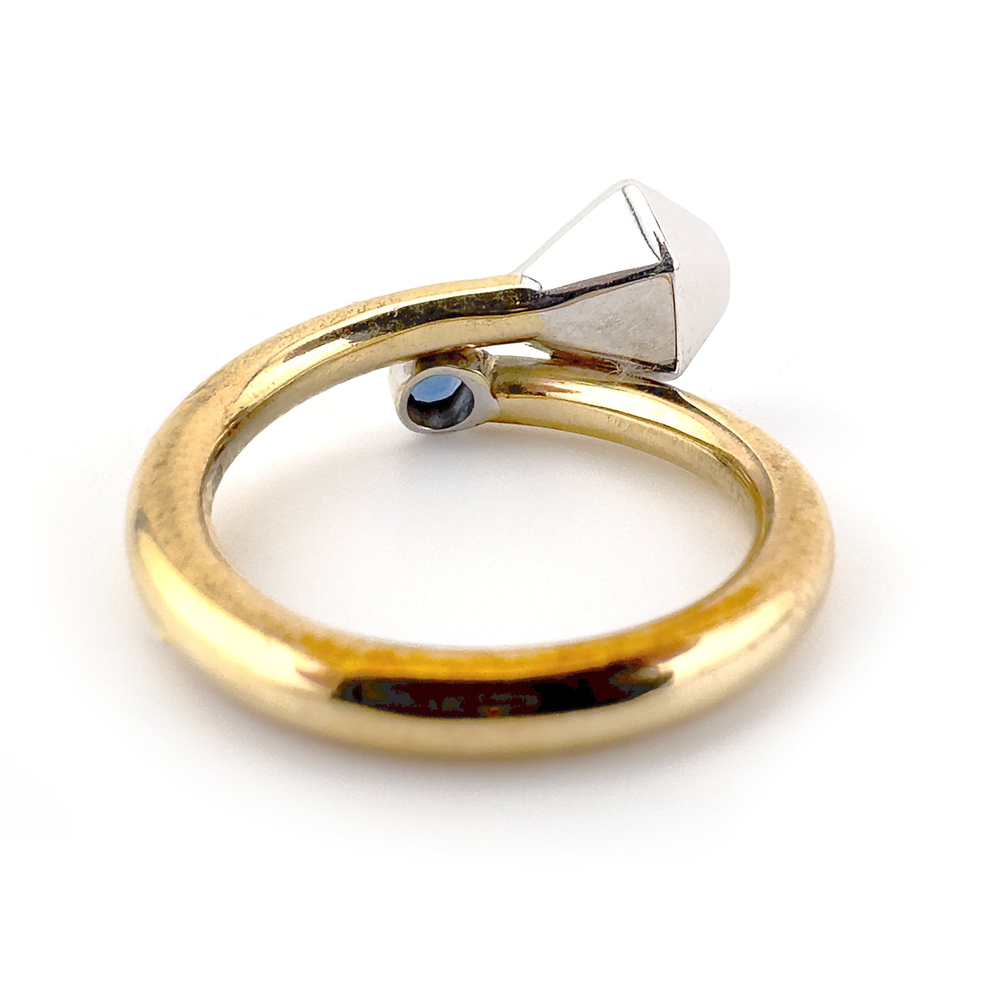 Tilted diamond and sapphire crossover Icon ring, 9ct yellow and white gold