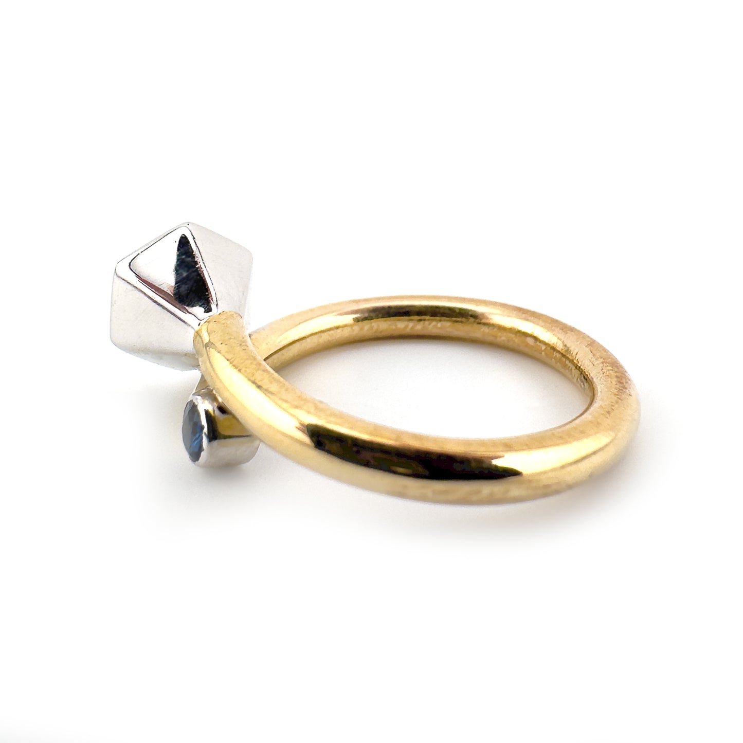 Tilted diamond and sapphire crossover Icon ring, 9ct yellow and white gold