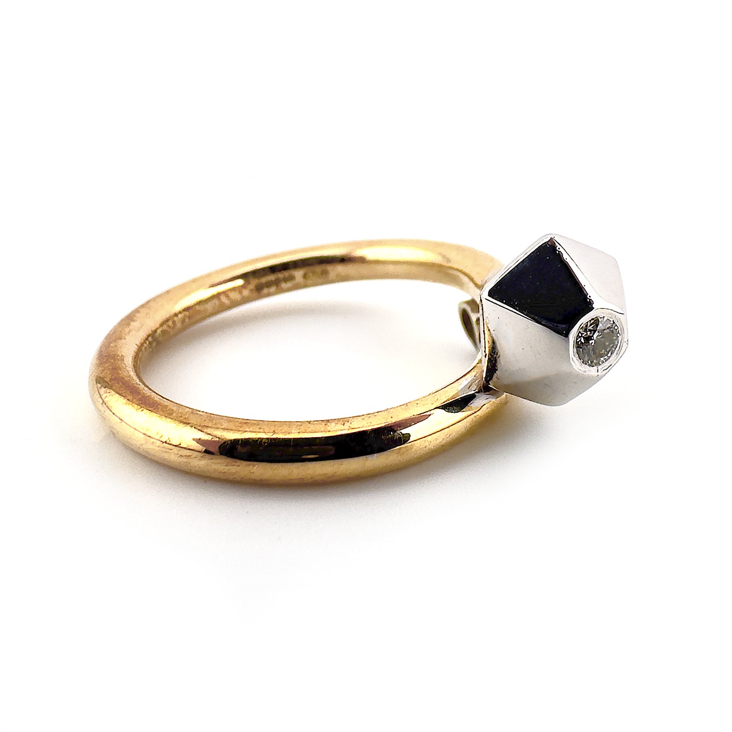 Tilted diamond and sapphire crossover Icon ring, 9ct yellow and white gold